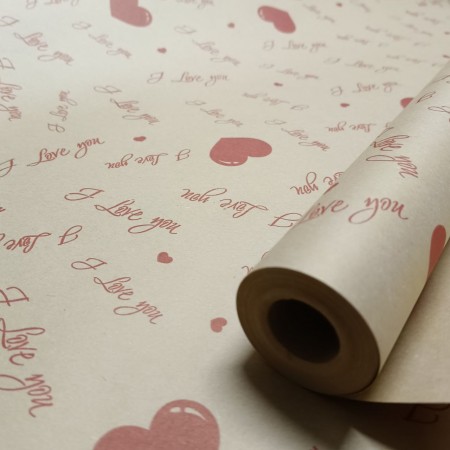 Крафт бумага 60см*10м - I love you
