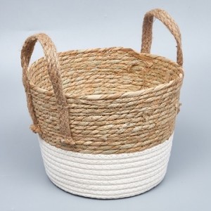 Корзина плетеная 24*19 B20, (рогоз/текстиль), натуральный/белый