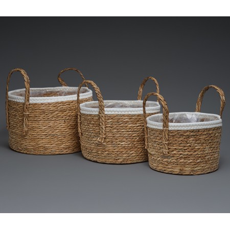 Набор корзин рогоз D30, D26, D22, 3 шт., натур./бел