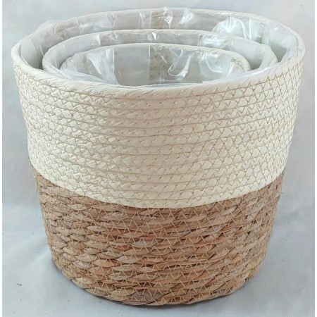 Набор корзин Рогоза D24, D19, D15, 3 шт., натур./белый