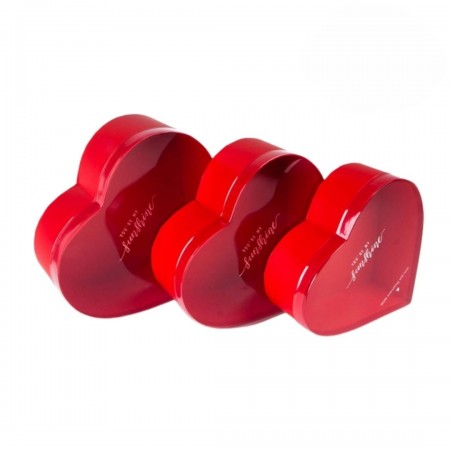 Набор коробок "Сердце" с прозр. крышкой, 3 шт., 23/20,7/18,4см, красный