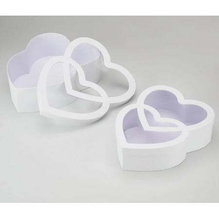 Набор коробок "Сердца" 33,5x26x24x9,5 см. 30,5x23,5x21,5x8,5 см, 2 шт., белый