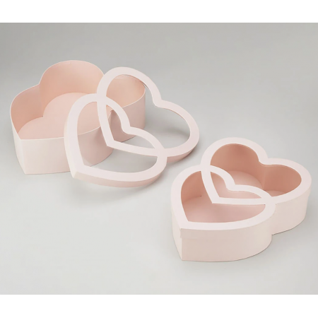 Набор коробок "Сердца" 33,5x26x24x9,5 см. 30,5x23,5x21,5x8,5 см, 2 шт., розовый