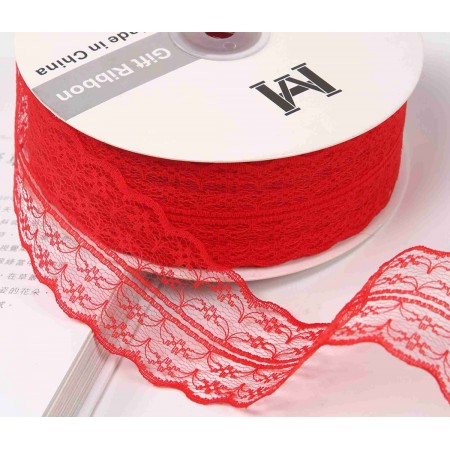 Лента декоративная "Изящное кружево" 45мм*50ярд Красный