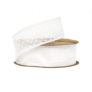 Лента декоративная "Горошек" 40мм*10ярд белый