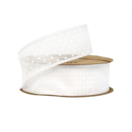 Лента декоративная "Горошек" 40мм*10ярд белый