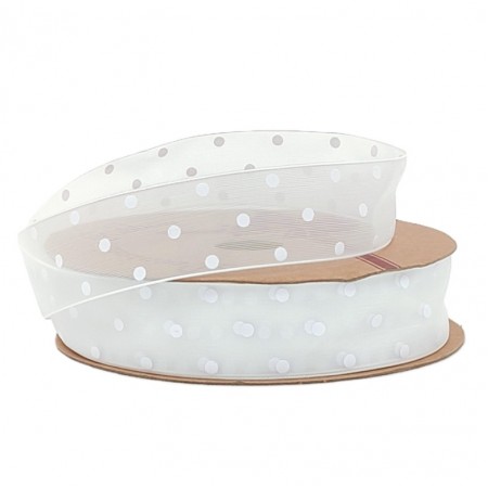 Лента декоративная "Горошек" 25мм*10ярд белый