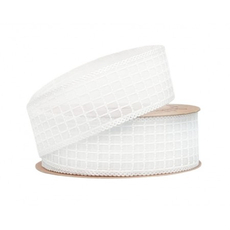 Лента декоративная "Клетка" 40мм*10ярд белый