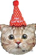 Шар (32''/81 см) Фигура, Котик в колпачке, 1 шт. в уп.