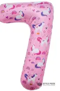 Шар (34''/86 см) Цифра, 7 Волшебные единороги, Розовый, 1 шт. в уп.
