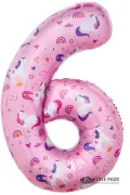 Шар (34''/86 см) Цифра, 6 Волшебные единороги, Розовый, 1 шт. в уп.