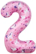Шар (34''/86 см) Цифра, 2 Волшебные единороги, Розовый, 1 шт. в уп.