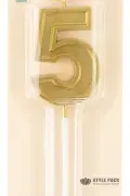 Свеча Цифра, 5 Чистая линия, на шпажке, Золото, 4,7*6,7 + 7 см, 1 шт. с держат.