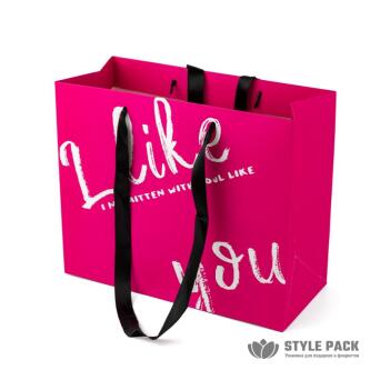 Пакет подарочный "I like you", 25*30*13см, малиновый