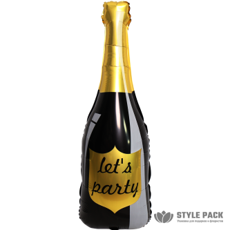 Шар (35''/89 см) Фигура, Бутылка Шампанское, Let`s Party, Черный, 1 шт. в уп.