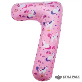 Шар (34''/86 см) Цифра, 7 Волшебные единороги, Розовый, 1 шт. в уп.