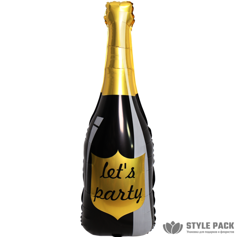 Шар (35''/89 см) Фигура, Бутылка Шампанское, Let`s Party, Черный, 1 шт. в уп.