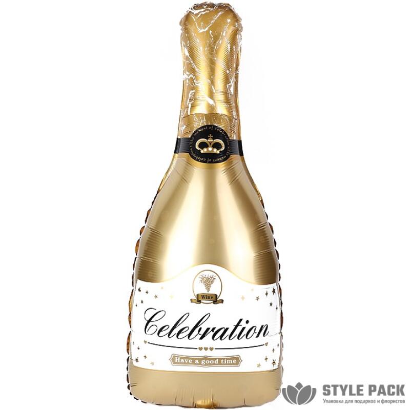 Шар (37''/94 см) Фигура, Бутылка Шампанское, Золото, 1 шт. в уп.